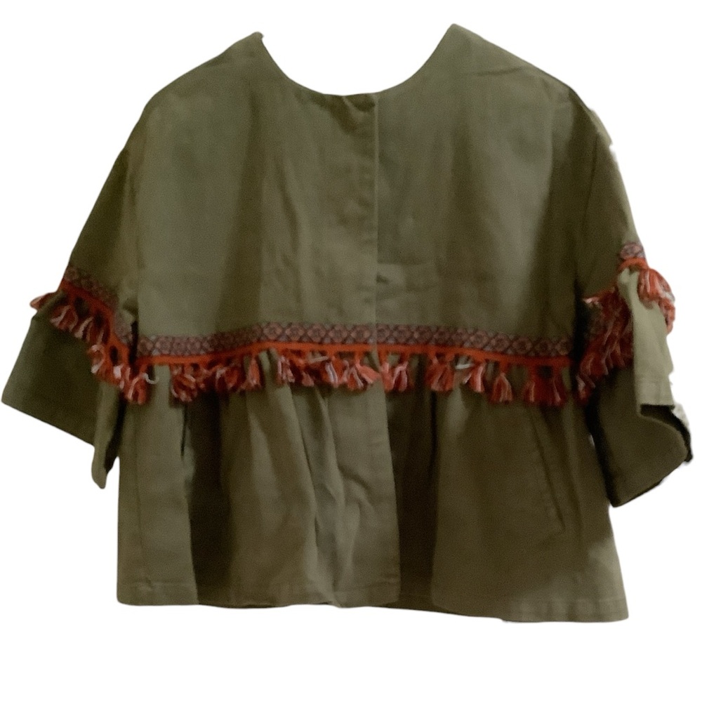 Zara Khaki Green Cape with Tassel Trim Size:M